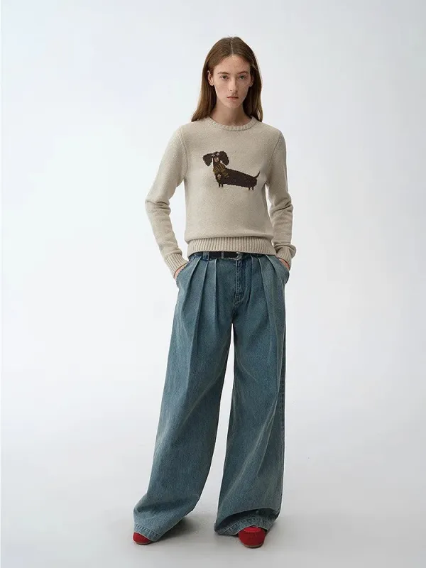 Animal design pattern Merino Wool Cotton Blend Round Neck Long Sleeve Sweater，"Brani" sold by Firelady Fur