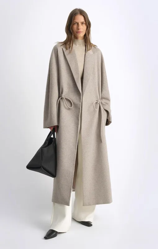 "Desert Heart"women's original color wool peaked lapel drawstring mid-length wool coat sold by Firelady Fur