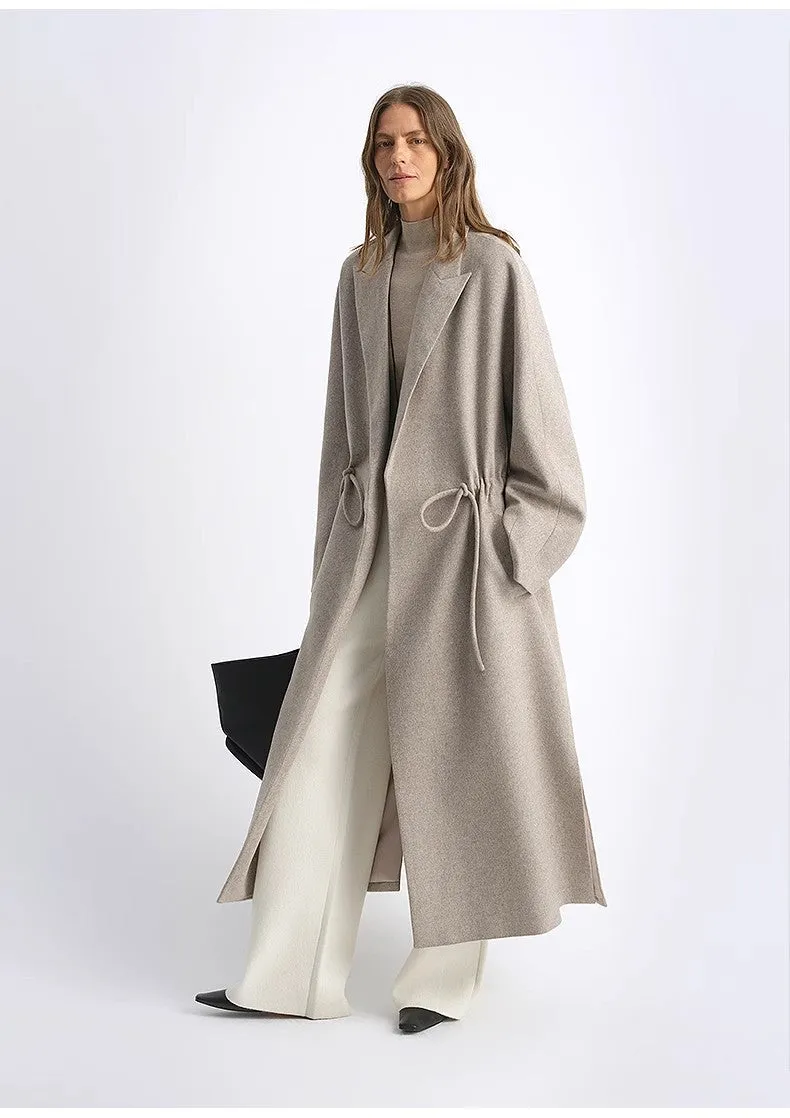 "Desert Heart"women's original color wool peaked lapel drawstring mid-length wool coat sold by Firelady Fur product image thumbnail 5