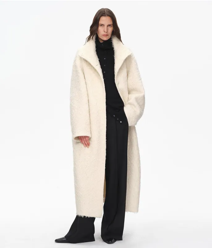 "Song of Snowland"Women's mohair wool stand collar coat autumn and winter loose woolen coat sold by Firelady Fur