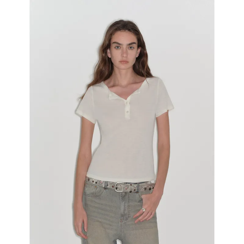 "Simple Advent" Fine Australian Wool Skin-Friendly Fit Henley Neck Tight T-Shirt sold by Firelady Fur