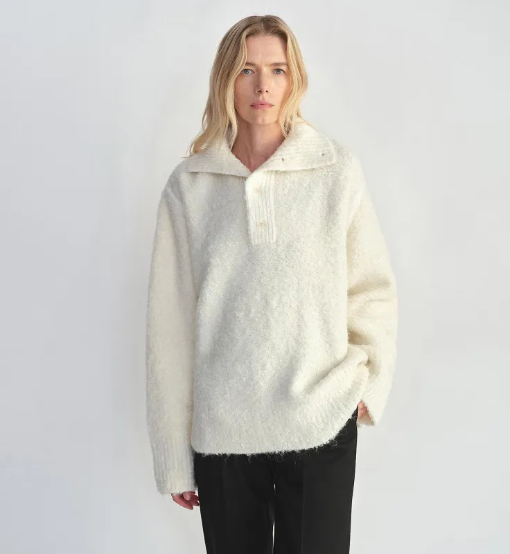 Alpaca wool blended bouclé yarn Spliced POLO shirt Lazy and relaxed sweater sold by Firelady Fur