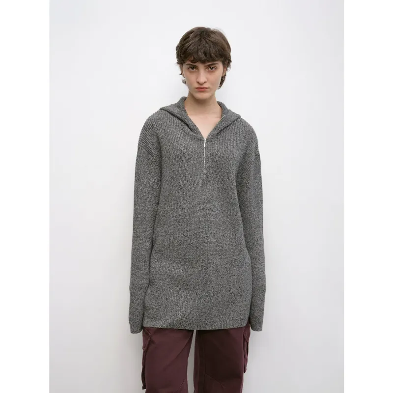 Women's zipper round neck wool hoodie oversized sweater Boyfriend Fit cozy long sleeve,"Autumn Ticket" sold by Firelady Fur