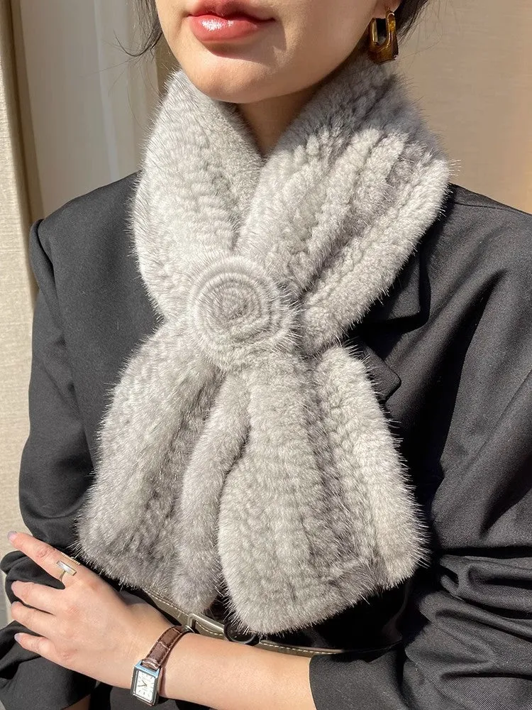 Mink fur flower fur scarf women's winter double-sided woven fur neck scarf sold by Firelady Fur