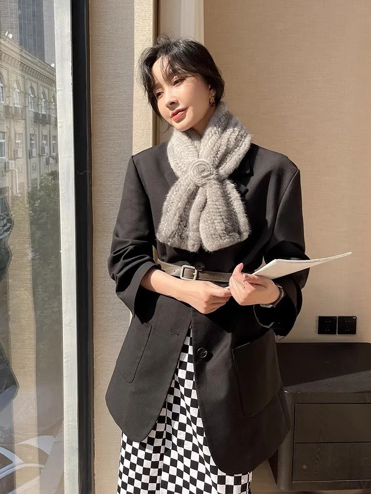 Mink fur flower fur scarf women's winter double-sided woven fur neck scarf sold by Firelady Fur product image thumbnail 3