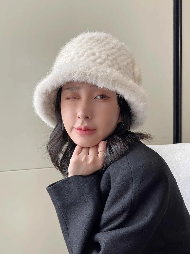 Mink Woven Fur Hat Women's Camellia Flower Bucket Hat sold by Firelady Fur product image thumbnail 5