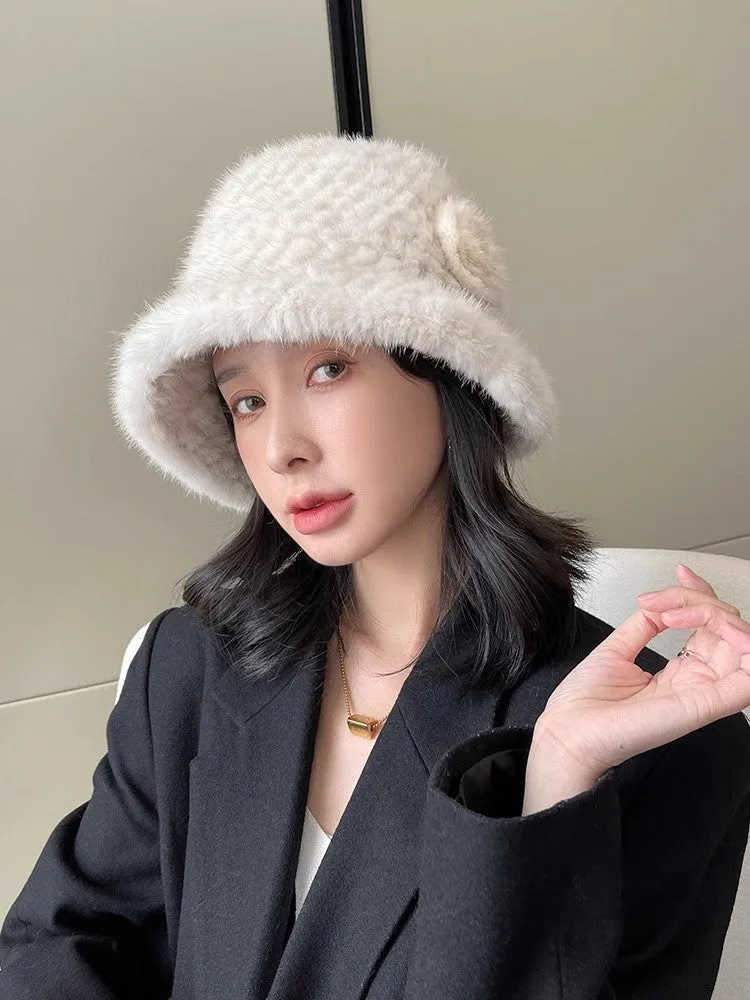 Mink Woven Fur Hat Women's Camellia Flower Bucket Hat sold by Firelady Fur product image thumbnail 2