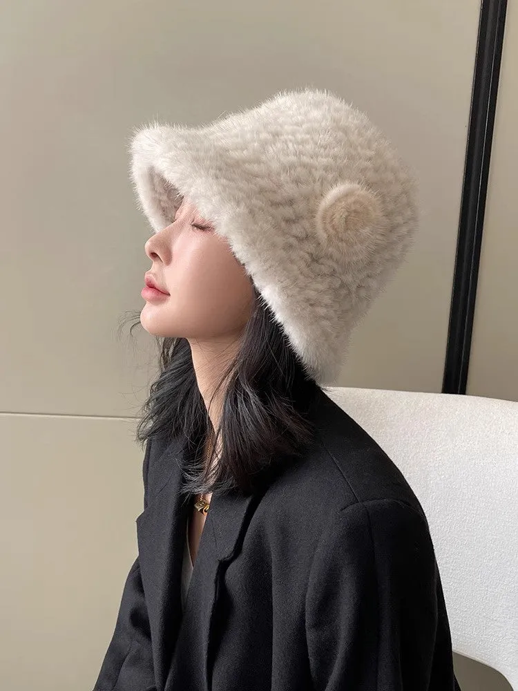 Mink Woven Fur Hat Women's Camellia Flower Bucket Hat sold by Firelady Fur product image thumbnail 3