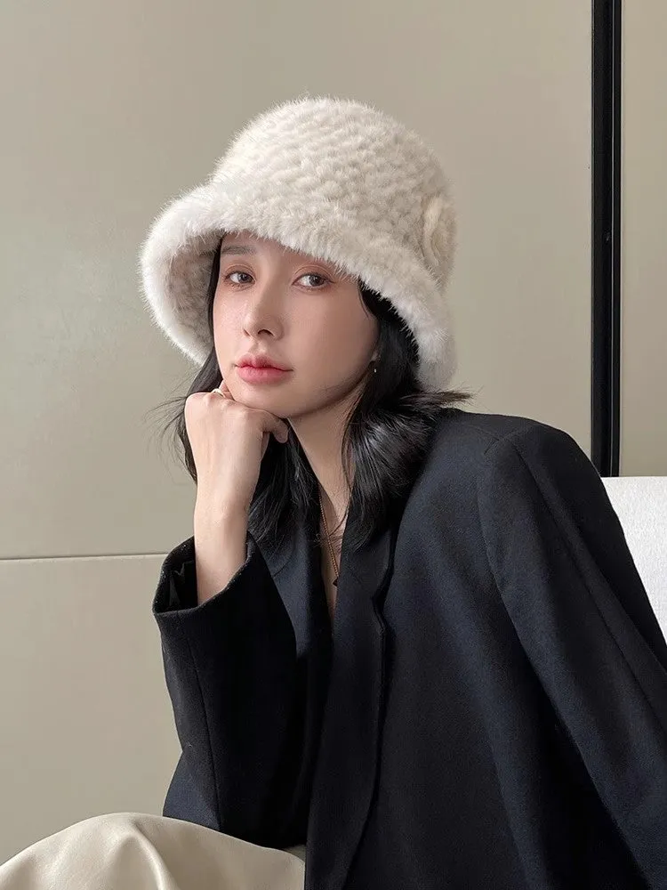 Mink Woven Fur Hat Women's Camellia Flower Bucket Hat sold by Firelady Fur product image thumbnail 4