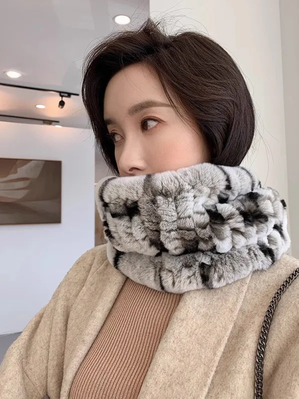 Rex rabbit fur scarf elastic woven fur neck scarf sold by Firelady Fur