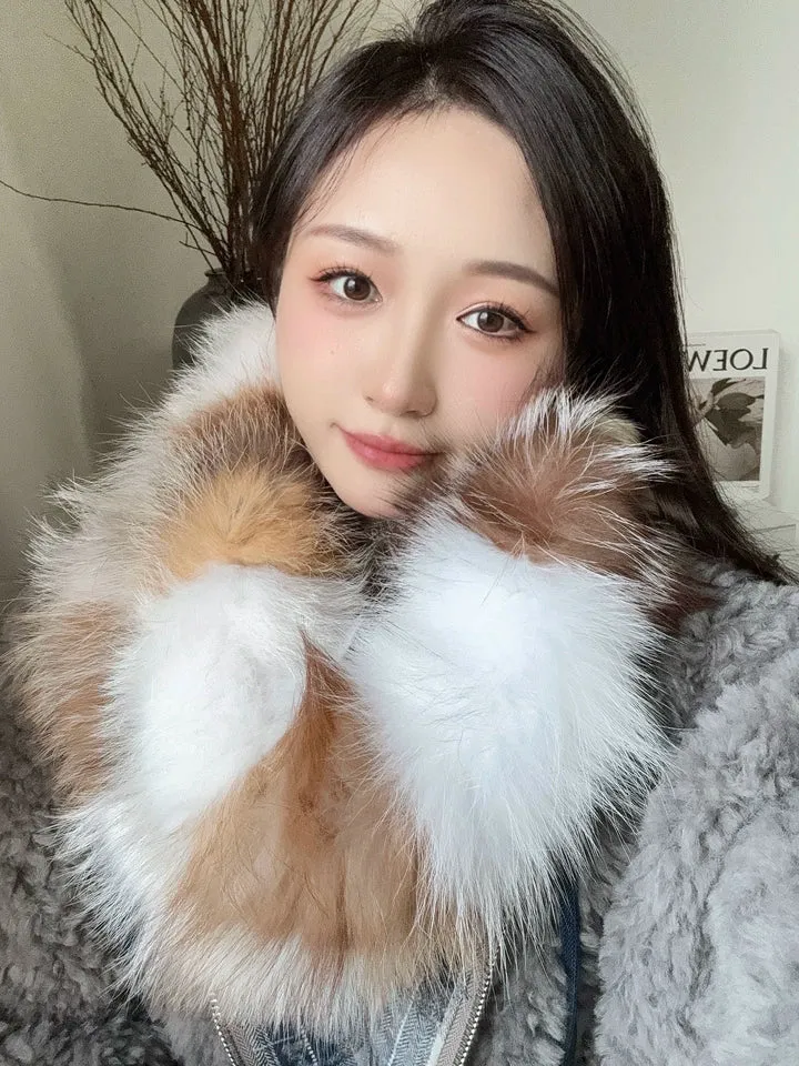 Fox fur scarf autumn and winter thickened warm pullover neck scarf sold by Firelady Fur