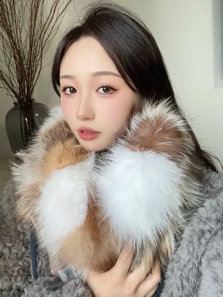 Fox fur scarf autumn and winter thickened warm pullover neck scarf sold by Firelady Fur product image thumbnail 2