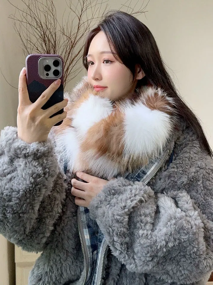 Fox fur scarf autumn and winter thickened warm pullover neck scarf sold by Firelady Fur product image thumbnail 4
