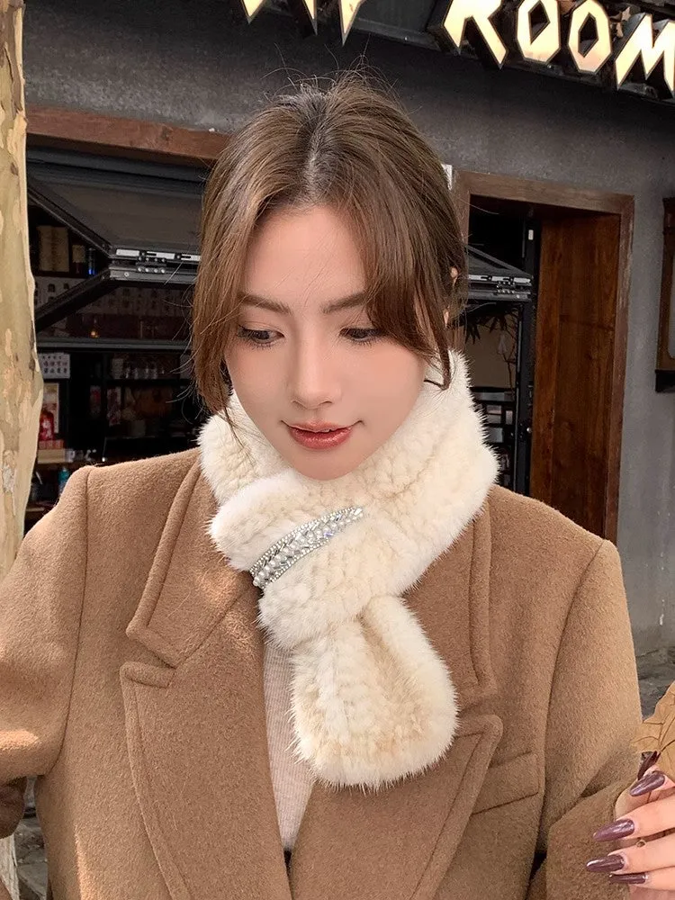 Autumn and winter warm double-sided woven rhinestone mink fur versatile temperament scarf sold by Firelady Fur product image thumbnail 2