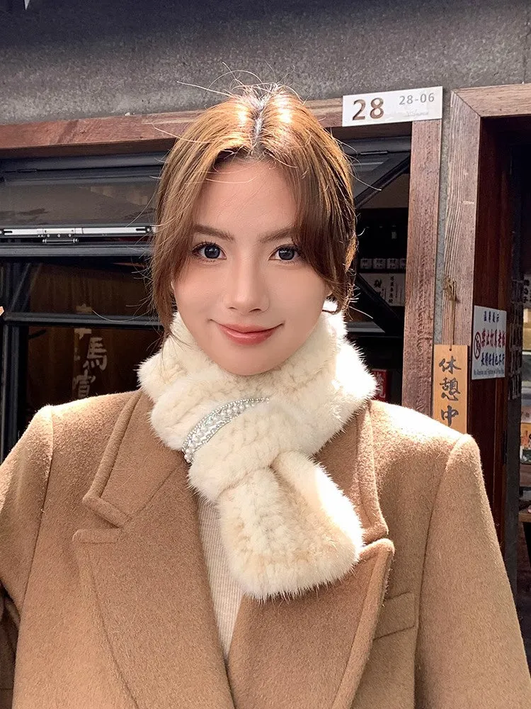 Autumn and winter warm double-sided woven rhinestone mink fur versatile temperament scarf sold by Firelady Fur