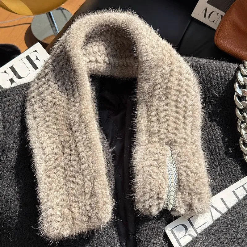 Autumn and winter warm double-sided woven rhinestone mink fur versatile temperament scarf sold by Firelady Fur product image thumbnail 4