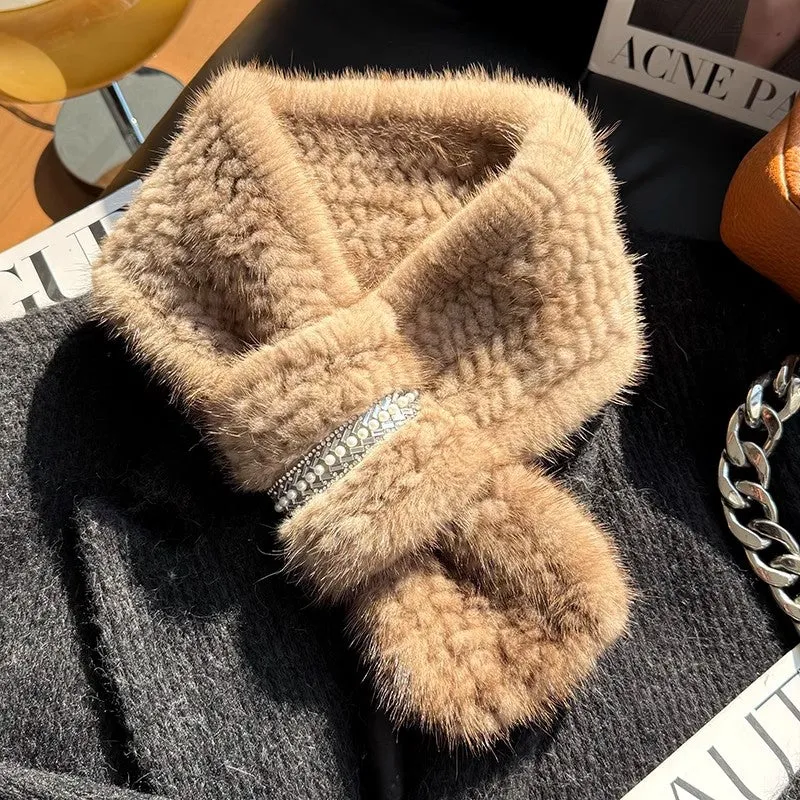 Autumn and winter warm double-sided woven rhinestone mink fur versatile temperament scarf sold by Firelady Fur product image thumbnail 3