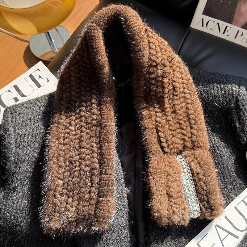 Autumn and winter warm double-sided woven rhinestone mink fur versatile temperament scarf sold by Firelady Fur product image thumbnail 5