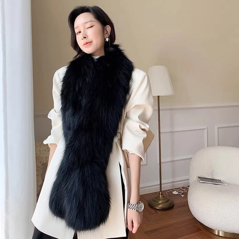 Fox Fur Scarf Extra Long Braided Fur Collar Autumn and Winter Warmth Extra Long Real Fur Scarf Women sold by Firelady Fur