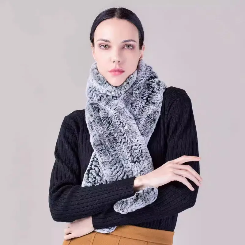 Rex rabbit fur long fur scarf woven double-sided real fur scarf for women sold by Firelady Fur