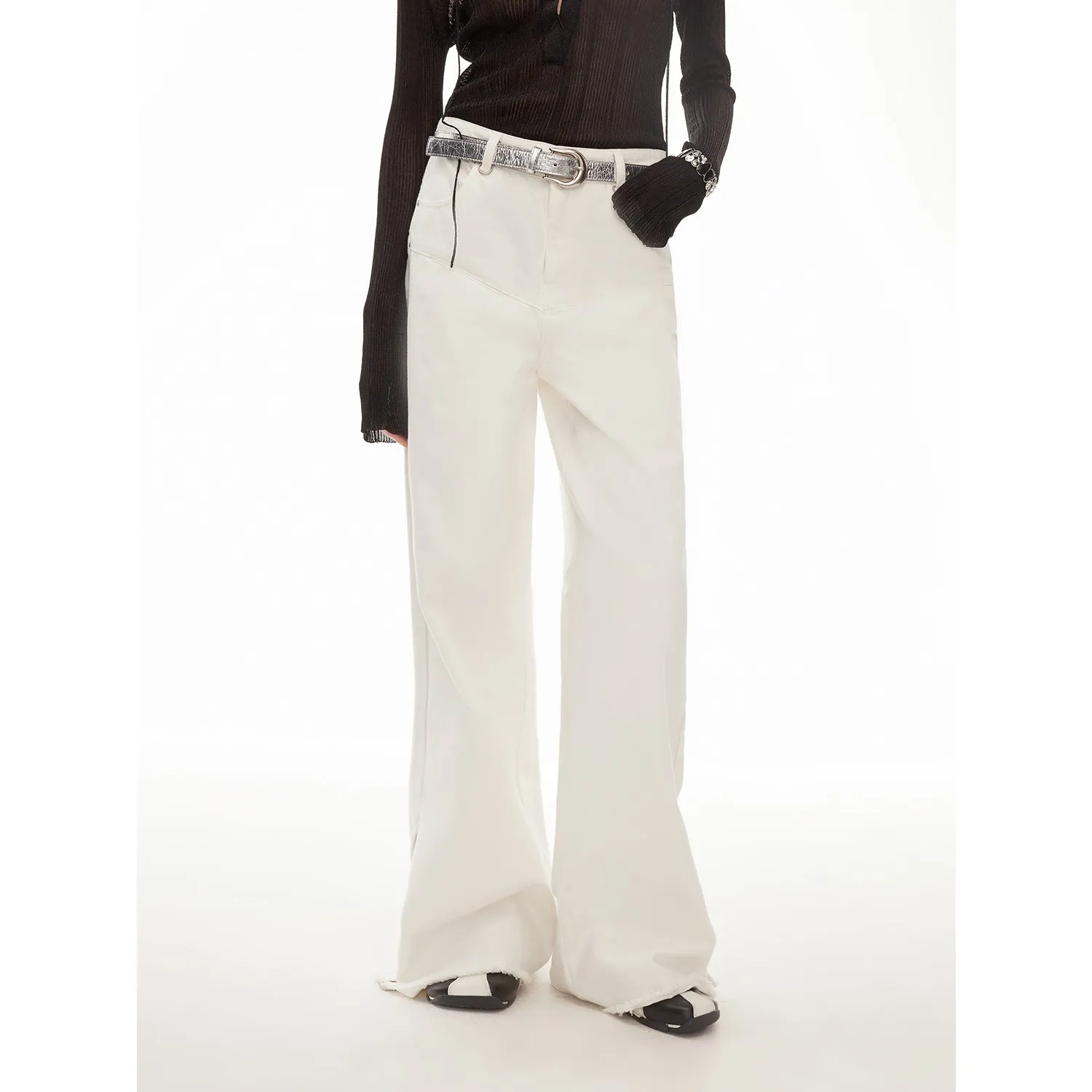 Vintage style curved split design enzyme wash process wide-leg micro-lapel mid-low waist denim pants sold by Firelady Fur product image thumbnail 5