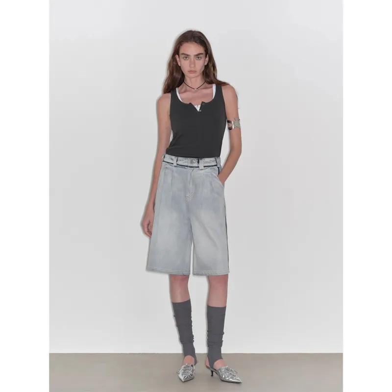 “Unruly Sonata” Neutral Style Loose Feeling Imported Washed Mid Rise Bumped Side Wide Leg Washed Denim Mid Pants sold by Firelady Fur