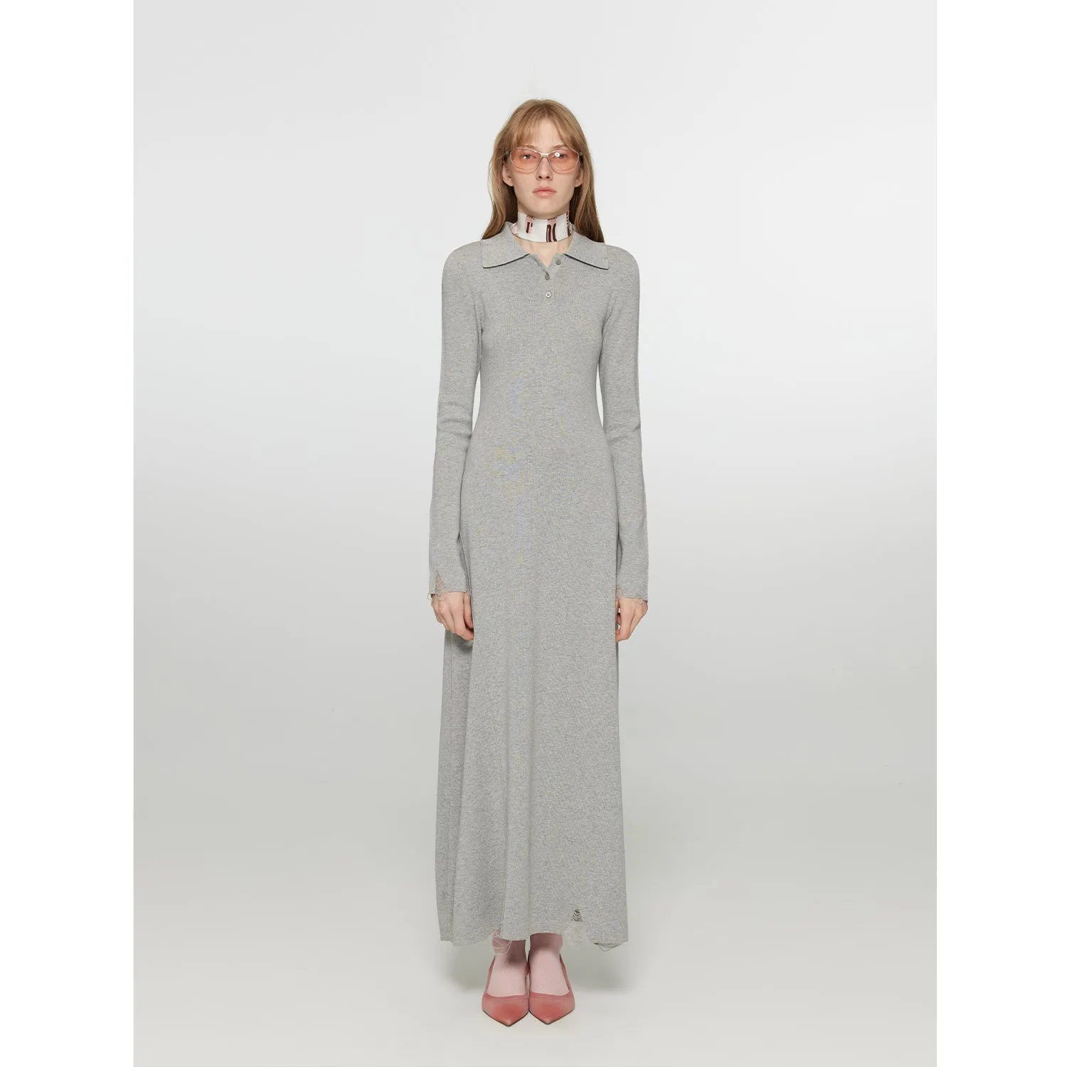 "Spring Muse" Merino Wool / Exquisite Polo Collar Waist-cinching Knit A-line Dress for Women sold by Firelady Fur product image thumbnail 2