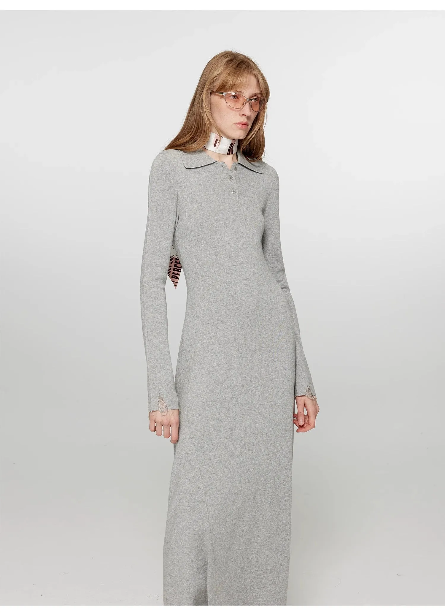 "Spring Muse" Merino Wool / Exquisite Polo Collar Waist-cinching Knit A-line Dress for Women sold by Firelady Fur product image thumbnail 5