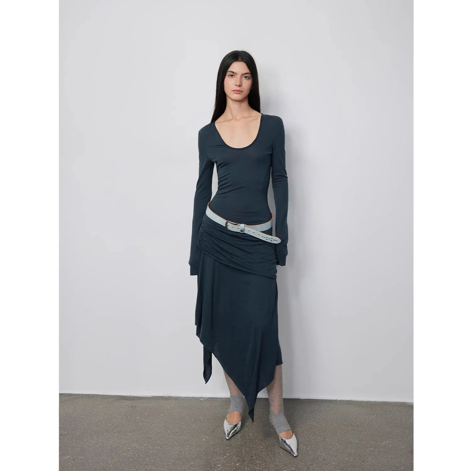 "Dreamy Ball" Lightweight and Breathable 100% Wool / U-neck Irregular Hem Long Dress for Women sold by Firelady Fur product image thumbnail 3