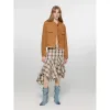 Retro Suede Sheep Leather Short Jacket with Structured Shoulders and Round Neck, Genuine Leather Outerwear "Sunset Escape" sold by Firelady Fur