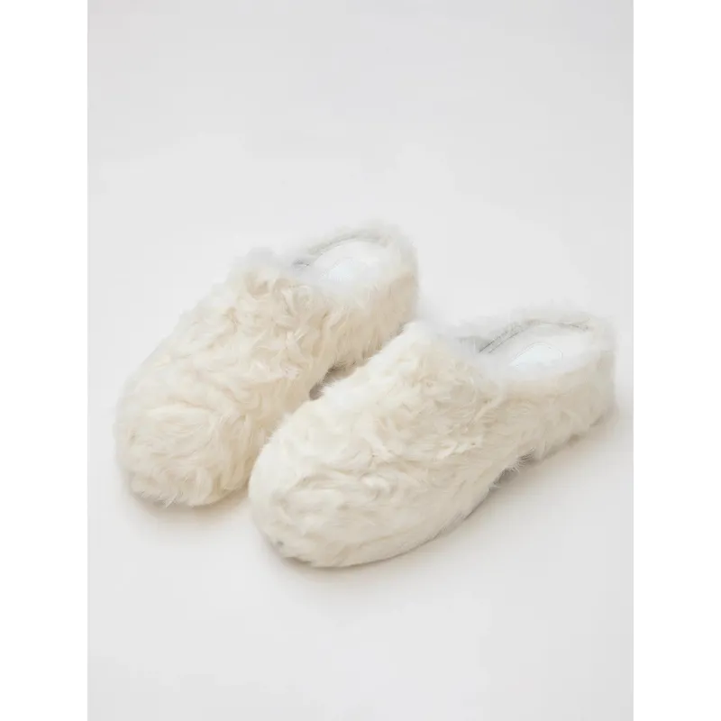 [FF × JW Collaboration - Fur-lined Slip-On Platform Sneakers] Casual and stylish design with wool, slip-on thick-soled sneakers that add height sold by Firelady Fur
