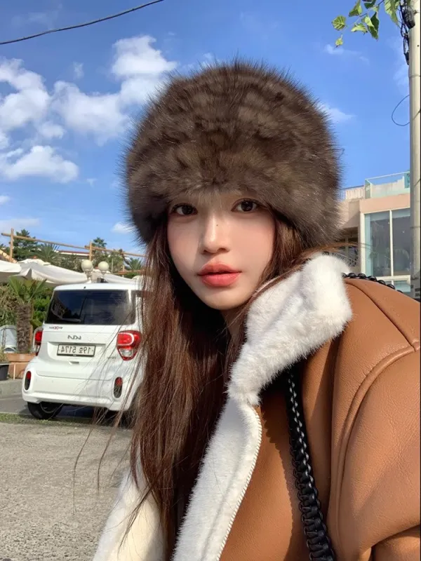 Mink Fur Knit Fur Hat with Elastic Headband and Ear Protection for Women – Reversible Genuine Mink Fur Winter Hat sold by Firelady Fur