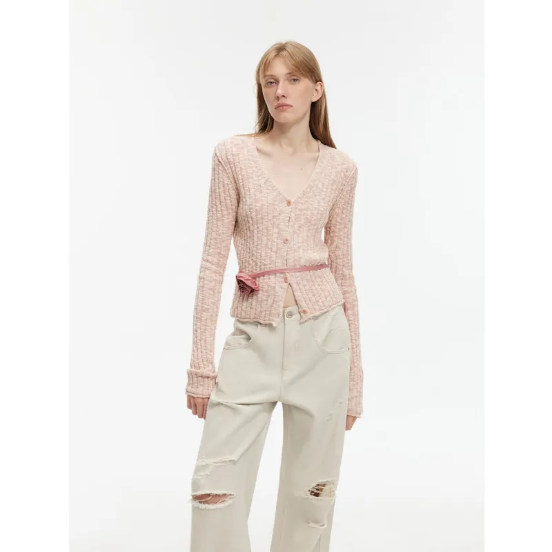 Luxury brand same version cotton linen yarn V-neck slim pit short knitted cardigan"Spring Grass Single" sold by Firelady Fur