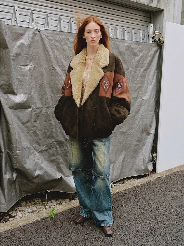 "Jumping City" Imported Suede Sheep Leather Sheep Curl Lapel White Goose Down Parka sold by Firelady Fur