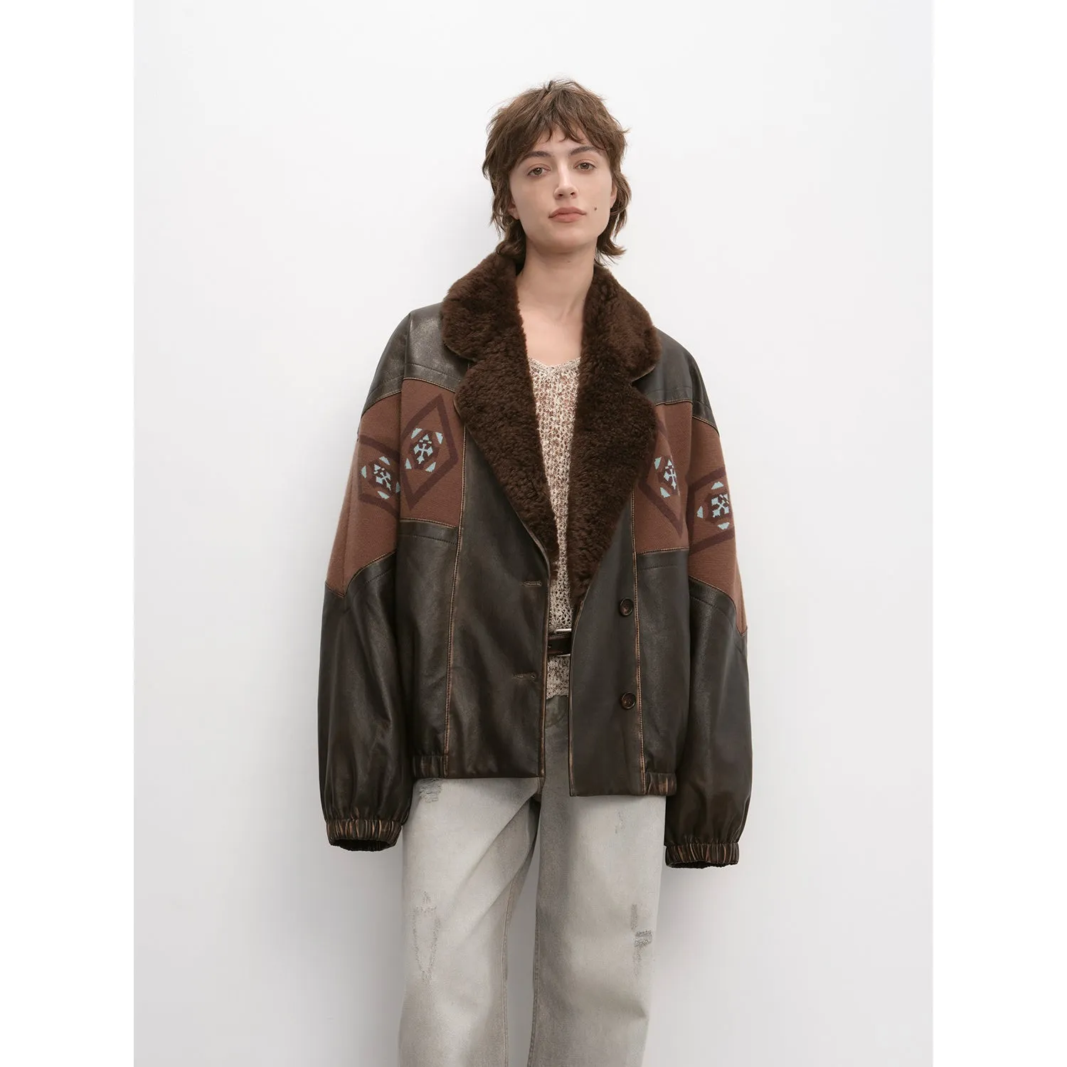"Jumping City" Imported Suede Sheep Leather Sheep Curl Lapel White Goose Down Parka sold by Firelady Fur product image thumbnail 3