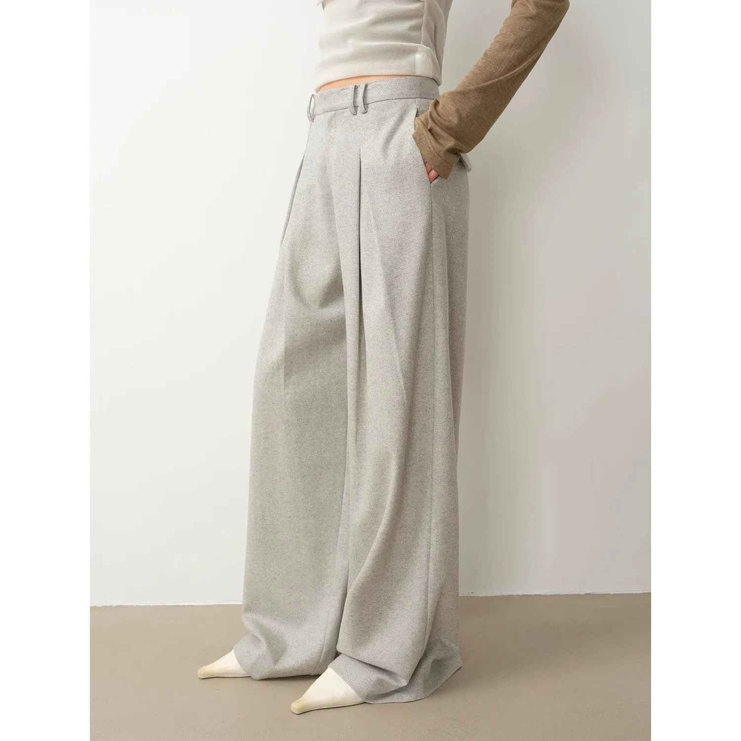 "City Stroll" casual and relaxed wool-blend double-pleated straight draped wide-leg casual trousers for autumn sold by Firelady Fur product image thumbnail 2