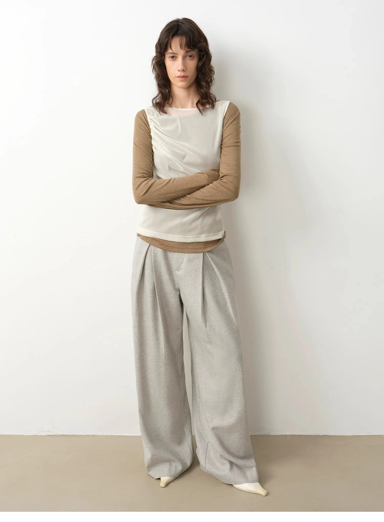 "City Stroll" casual and relaxed wool-blend double-pleated straight draped wide-leg casual trousers for autumn sold by Firelady Fur product image thumbnail 5