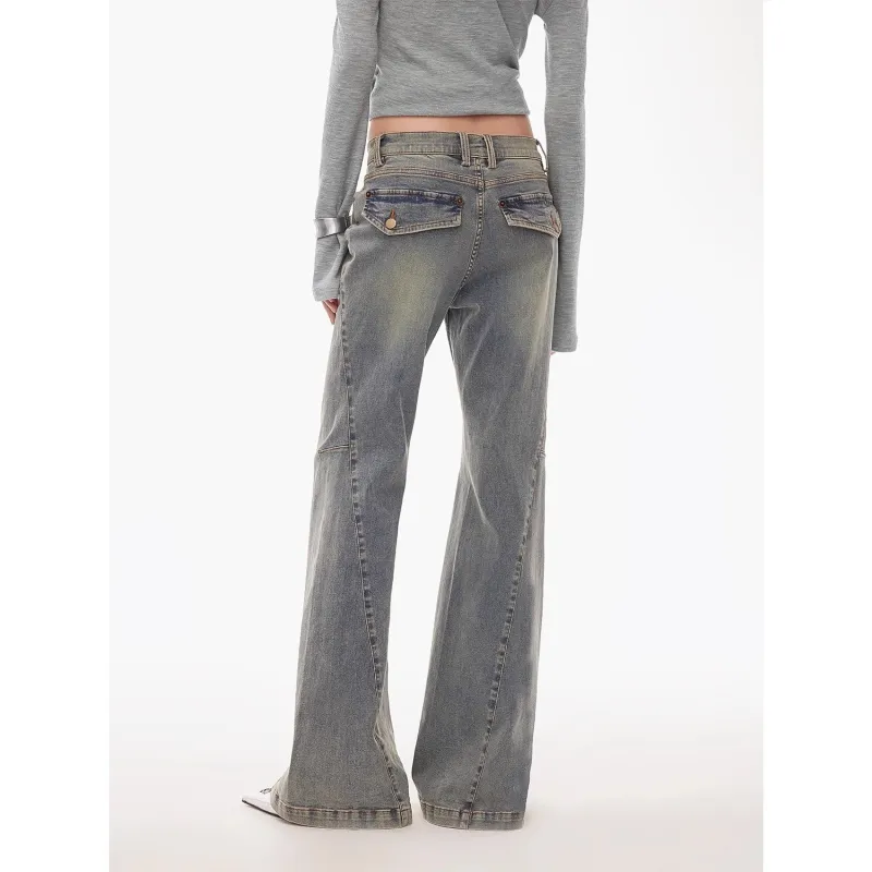 “Denimism”Fashionable Heavy Industry Washed Three-dimensional Versatile Slimming Slightly Flared Denim Trousers sold by Firelady Fur