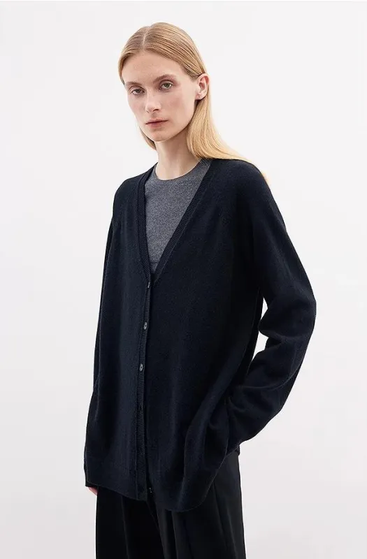 Australian merino wool loose V-neck wool knitted cardigan sold by Firelady Fur