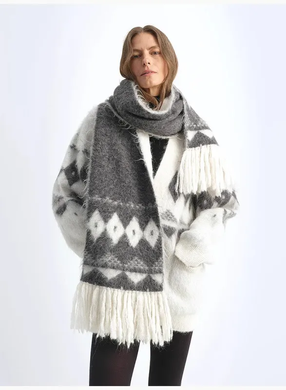 Nepal alpaca wool color clashing jacquard tassel scarf women winter warm shawl 190*27 sold by Firelady Fur