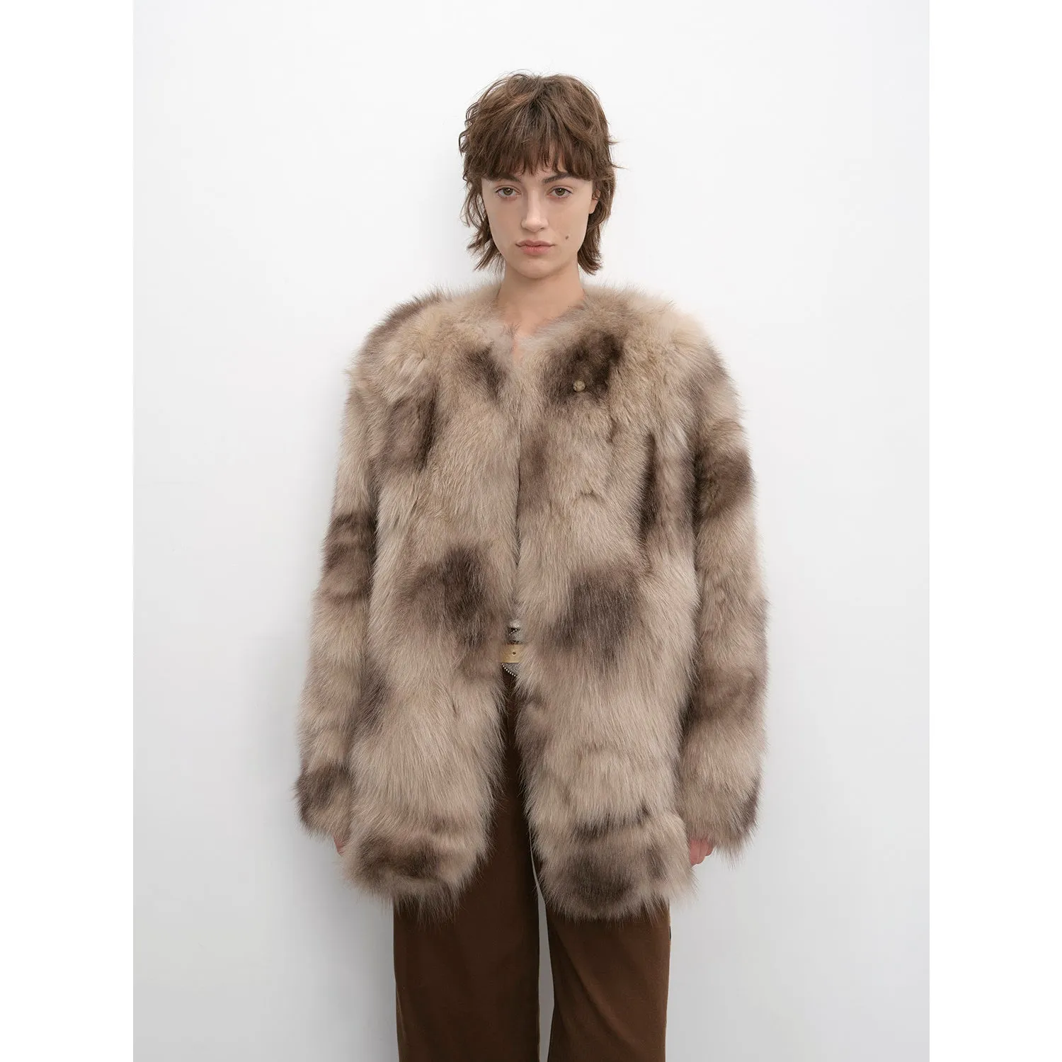 Heartbeat private collection Casual casual sense of chicken heart collar two-color printing craft disc buckle fox fur coat sold by Firelady Fur