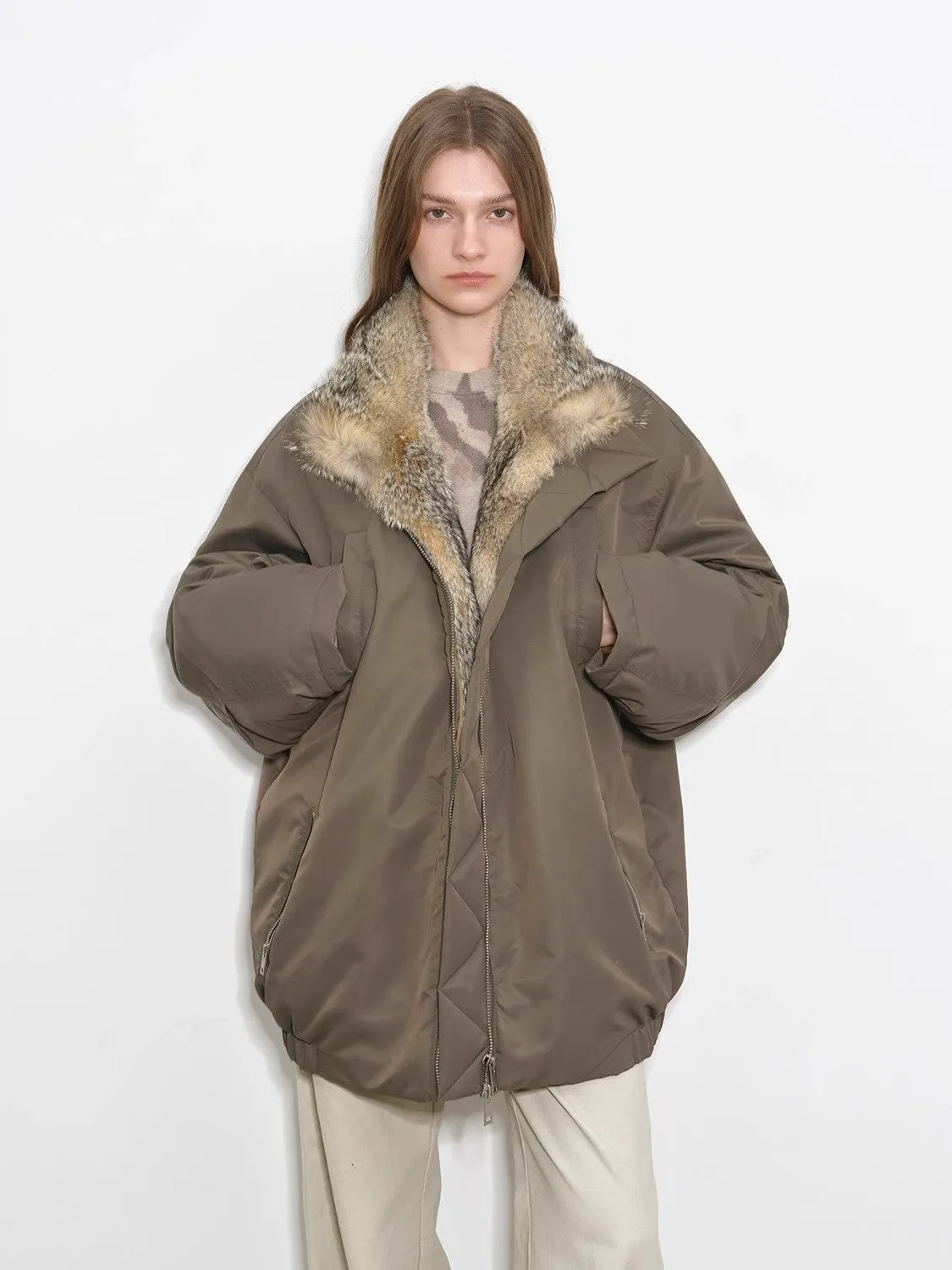 Fireladyfur Women's Warm Winter Down Jacket with a Fluffy Fox Fur Collar“Travel Notes” sold by Firelady Fur product image thumbnail 3