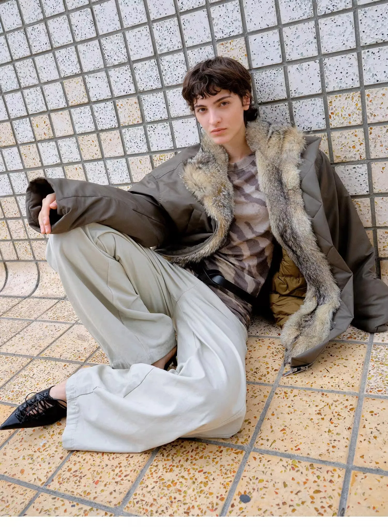 Fireladyfur Women's Warm Winter Down Jacket with a Fluffy Fox Fur Collar“Travel Notes” sold by Firelady Fur product image thumbnail 5