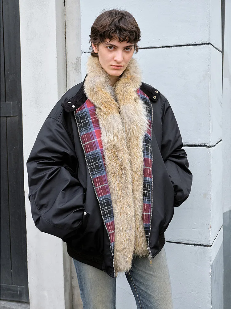 Fireladyfur Lightweight Parka with Detachable Wolf Fur Collar“Urban Warmth Walk” sold by Firelady Fur