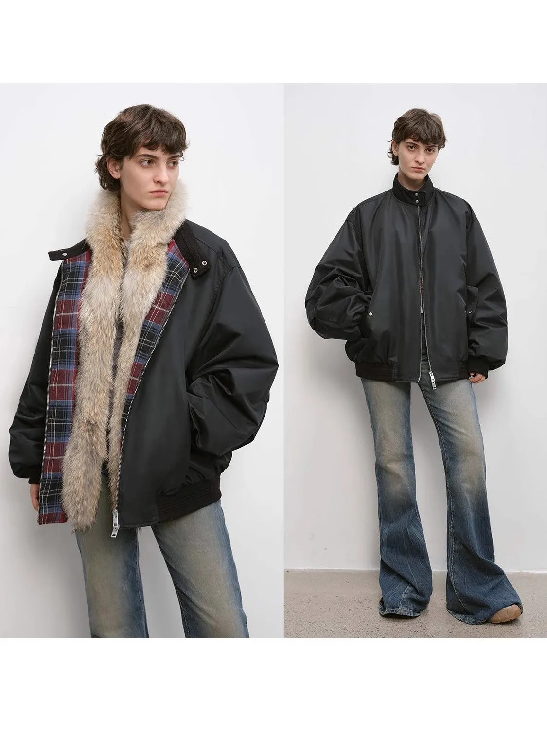 Fireladyfur Lightweight Parka with Detachable Wolf Fur Collar“Urban Warmth Walk” sold by Firelady Fur product image thumbnail 4