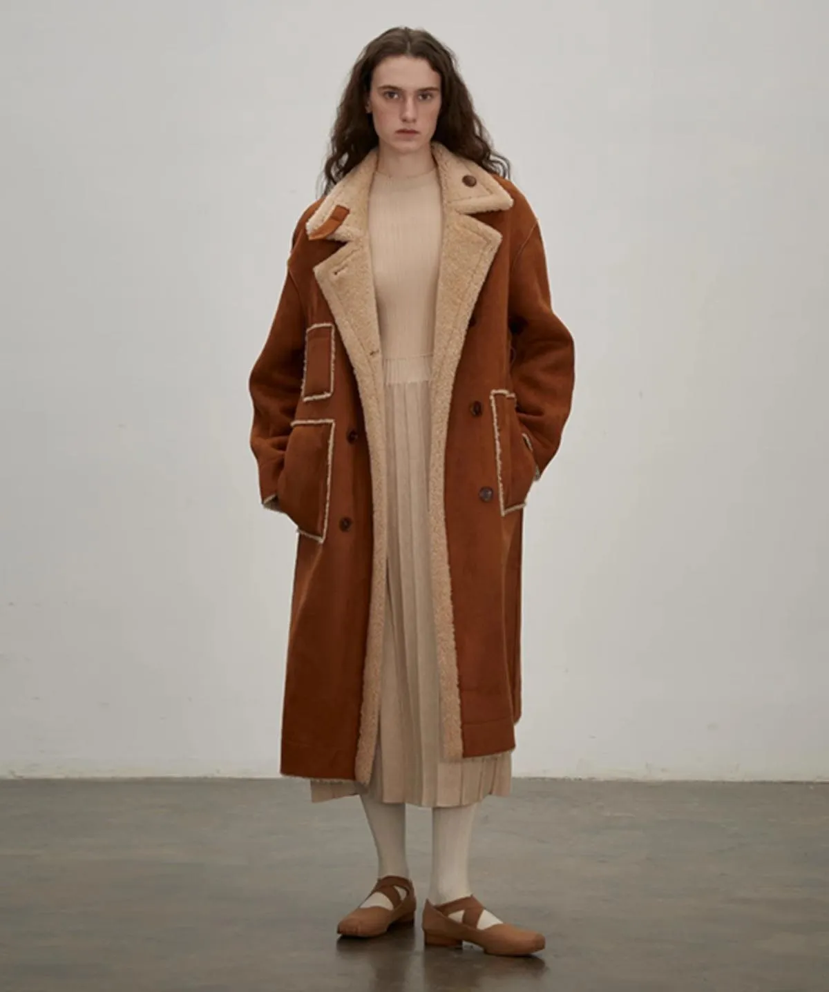 “Christmas Elk” Reversible All-wool And Artificial Compound Suede Long Shearling Jacket sold by Firelady Fur product image thumbnail 3