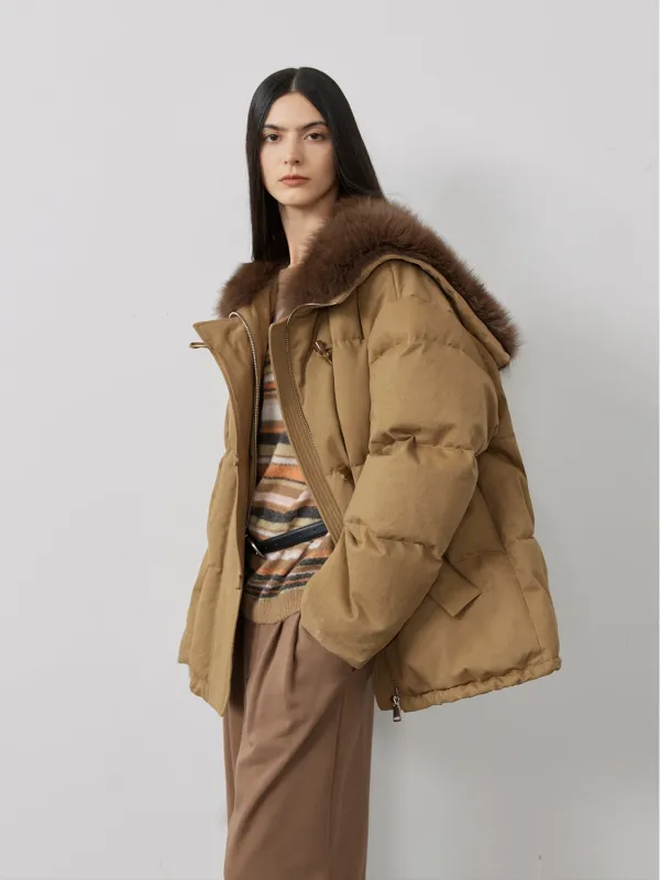 Street Badge fox fur large lapel down Parka Jacket sold by Firelady Fur