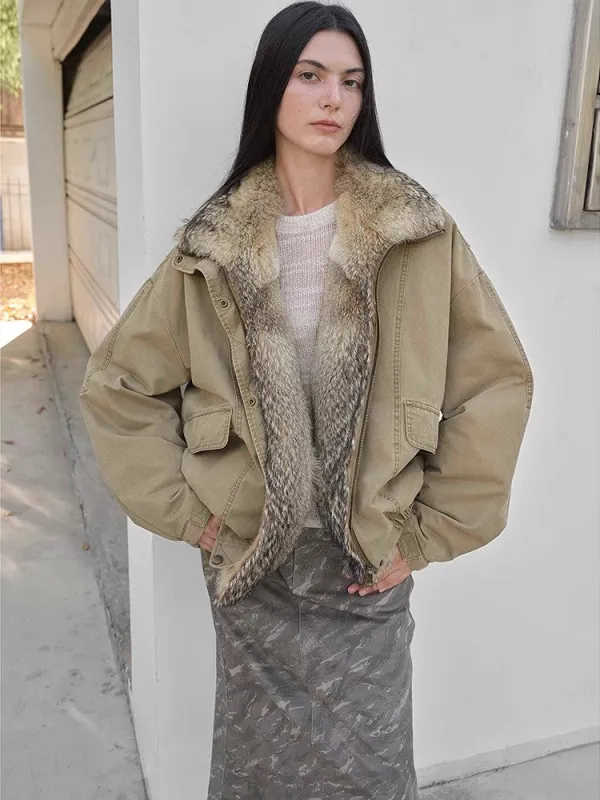 Fireladyfur Women's Fashion Goose Down Parka with Fox Fur Collar“City Cruise” sold by Firelady Fur