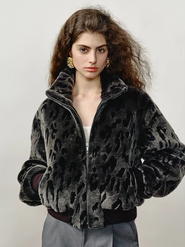 FF×JW Dapple Manor Fashionable Casual Warm Stand Collar Merino Sheepskin Jacket sold by Firelady Fur