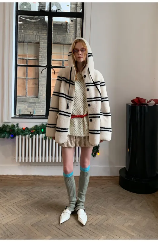 Fireladyfur Women's Lamb Wool Striped Jacket“Snowy New Year” sold by Firelady Fur